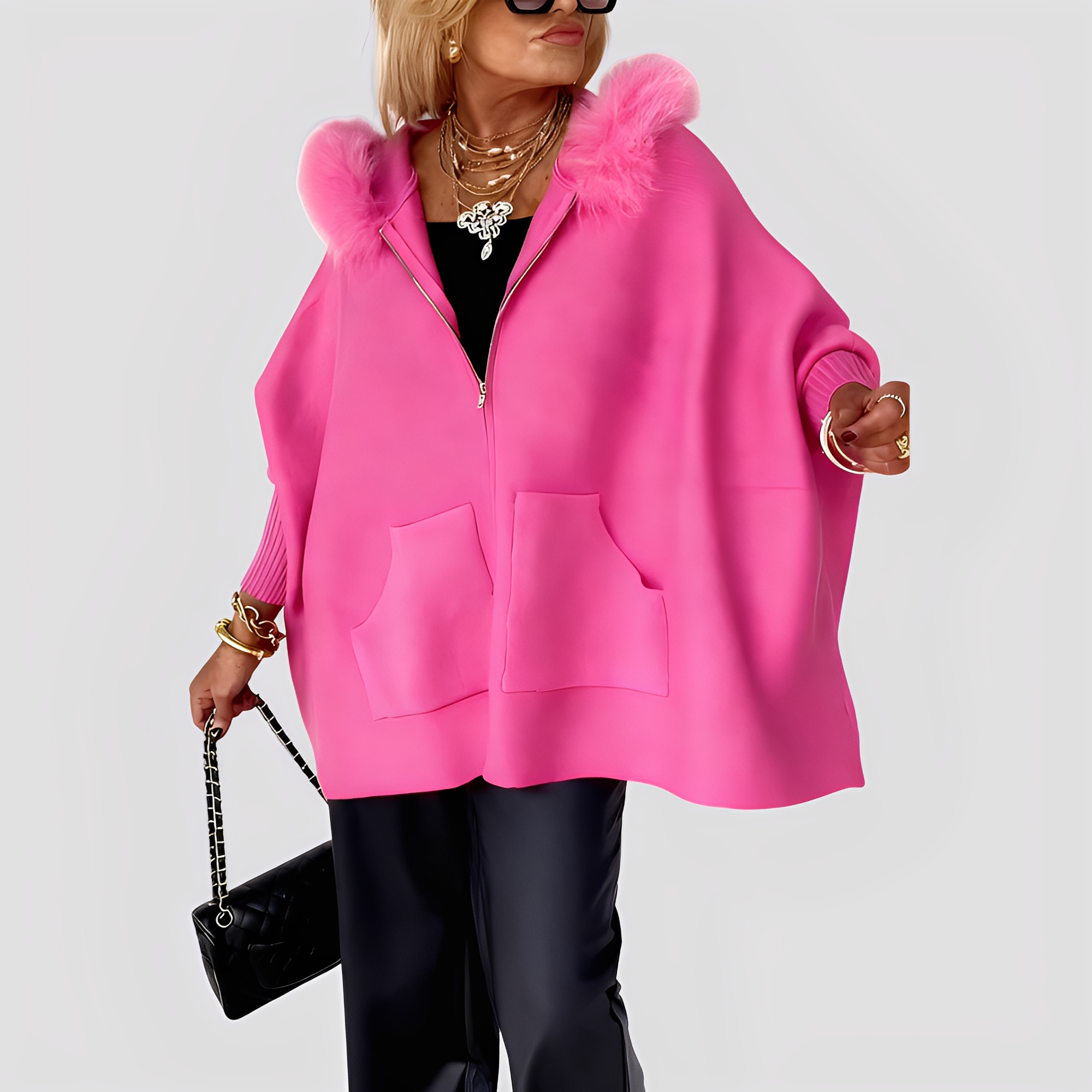 Chic Women's Faux Fur Coat with Hood Elegant Winter Style 0