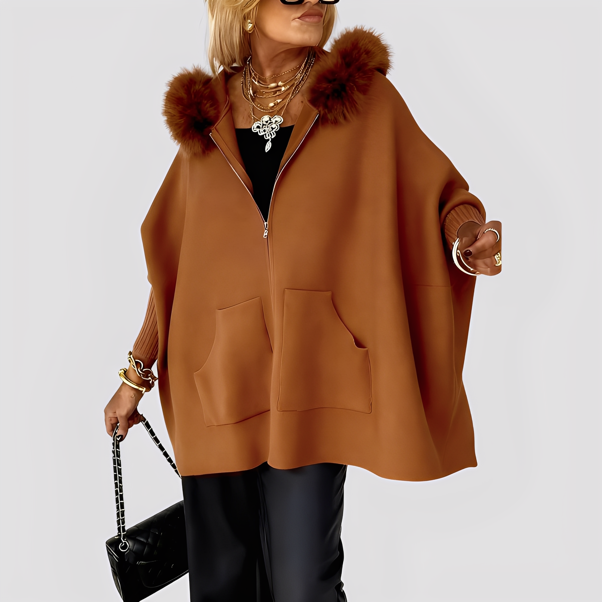 Chic Women's Faux Fur Coat with Hood Elegant Winter Style 1