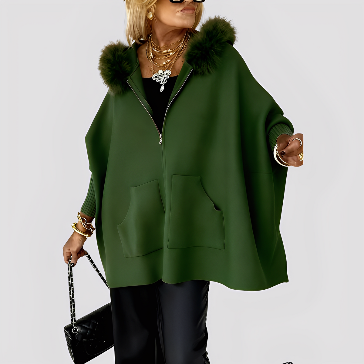 Chic Women's Faux Fur Coat with Hood Elegant Winter Style 2