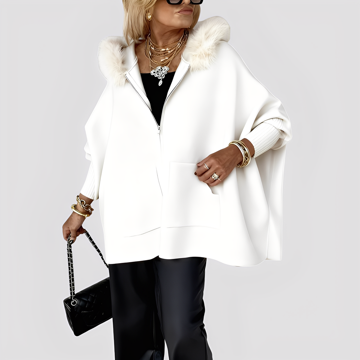 Chic Women's Faux Fur Coat with Hood Elegant Winter Style 3
