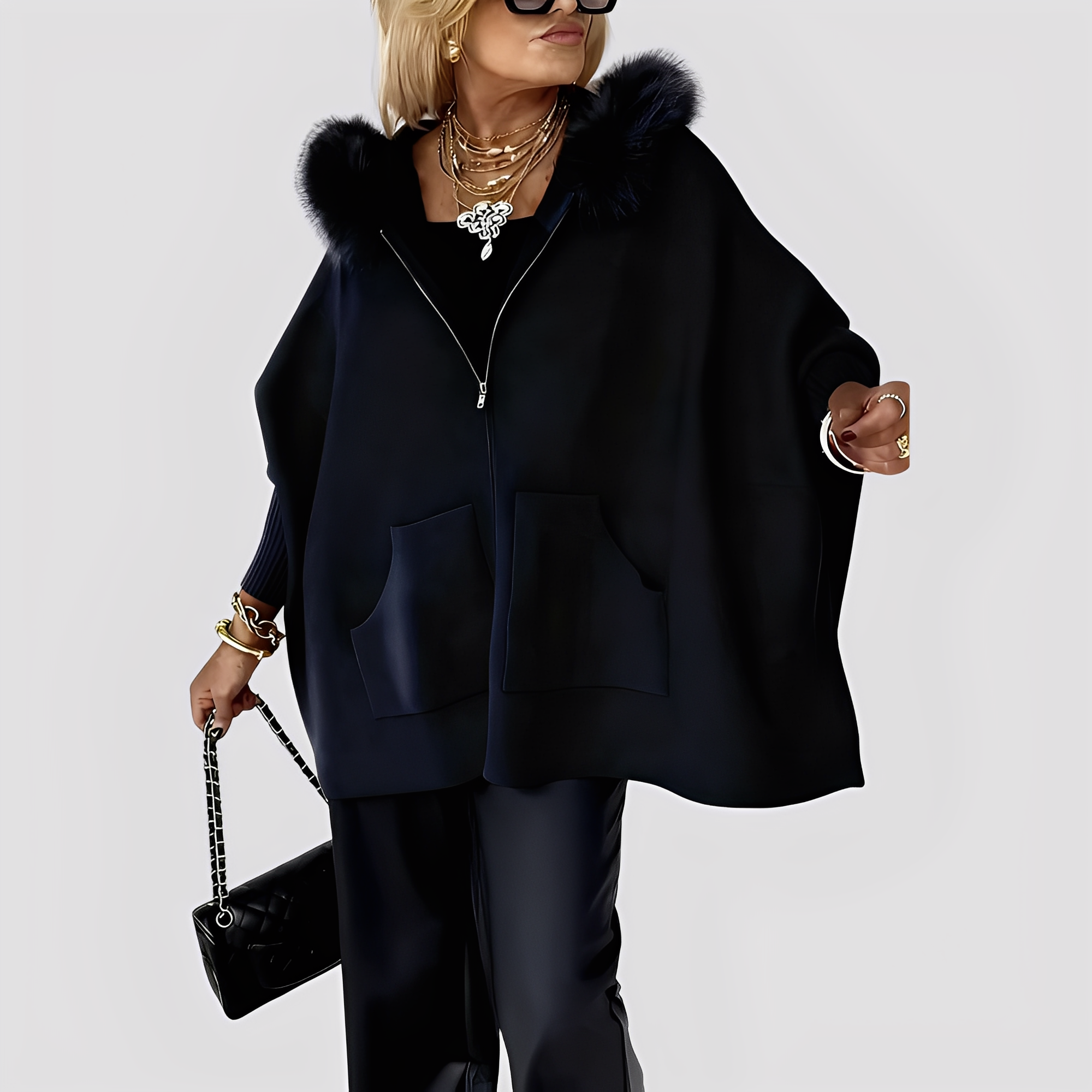 Chic Women's Faux Fur Coat with Hood Elegant Winter Style 6