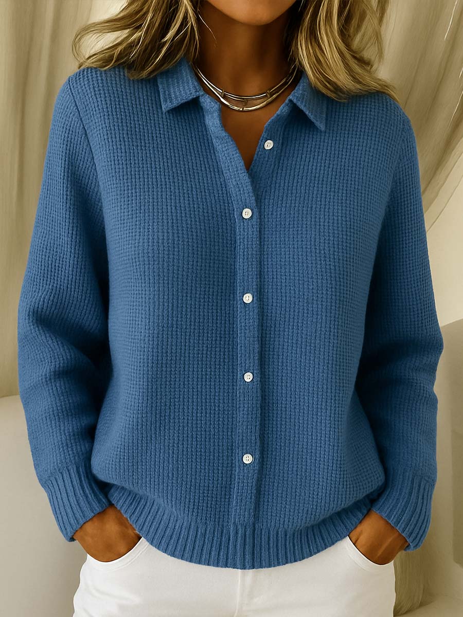 Classic Knit Cardigan Women Soft Button Closure Shirt Collar Elegant 1