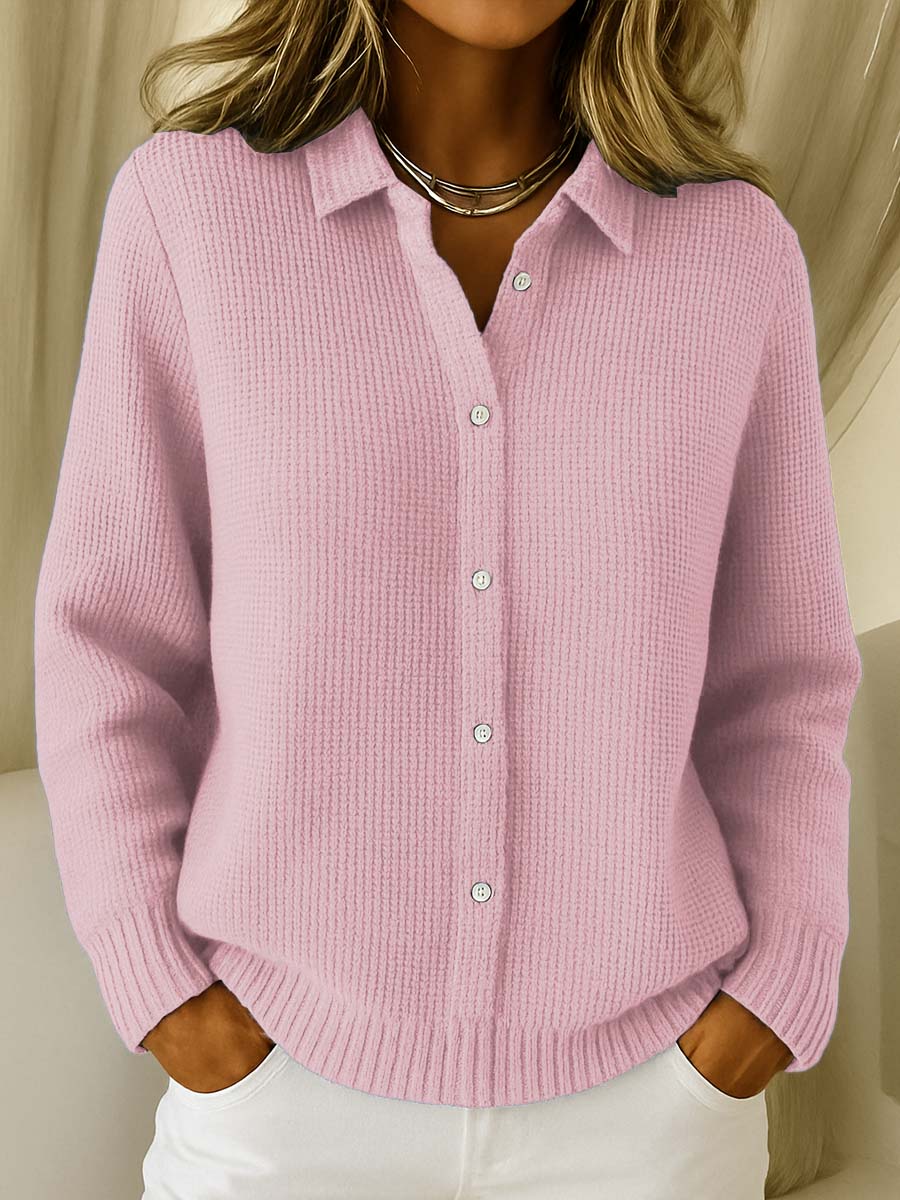 Classic Knit Cardigan Women Soft Button Closure Shirt Collar Elegant 2