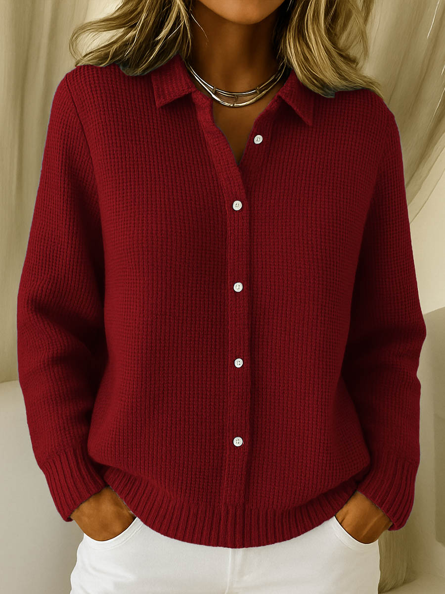 Classic Knit Cardigan Women Soft Button Closure Shirt Collar Elegant 3