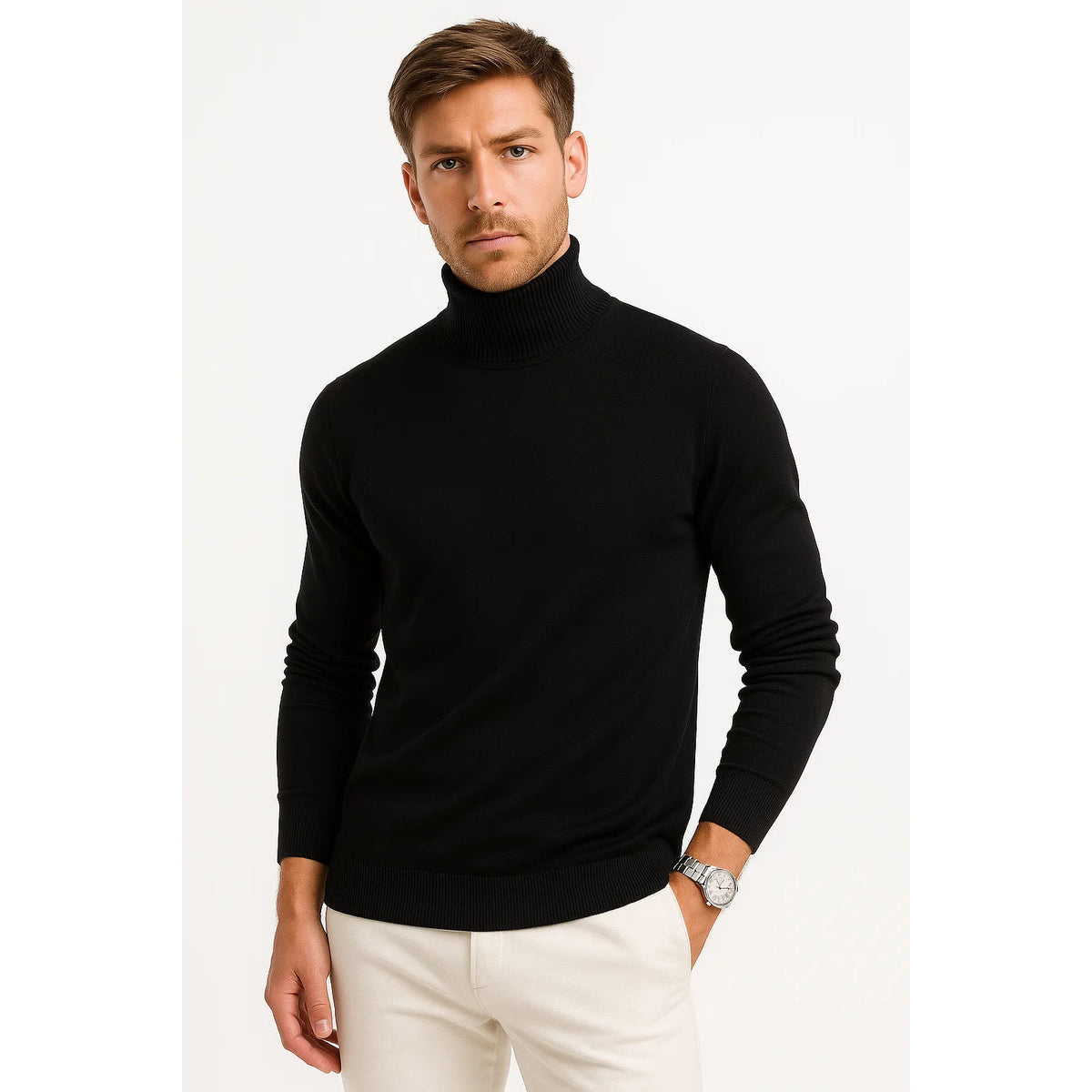 Classic Turtleneck Sweater Men Soft Virgin Wool Timeless Design 1
