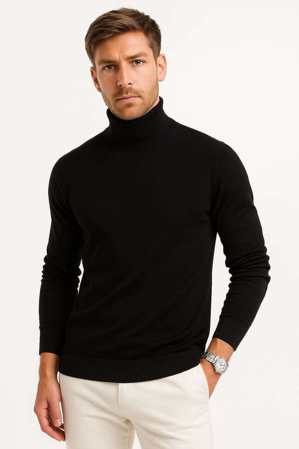 Classic Turtleneck Sweater Men Soft Virgin Wool Timeless Design 1