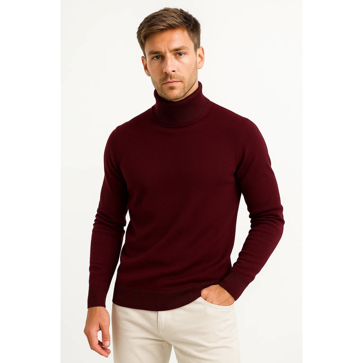 Classic Turtleneck Sweater Men Soft Virgin Wool Timeless Design 4