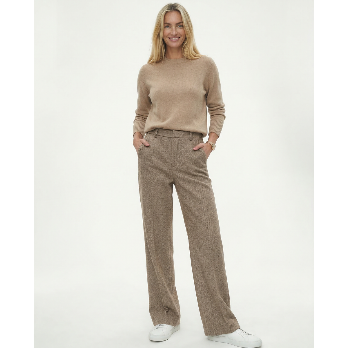 Classic Wool Trousers Women High Waist Straight Leg Elegant Chic 0