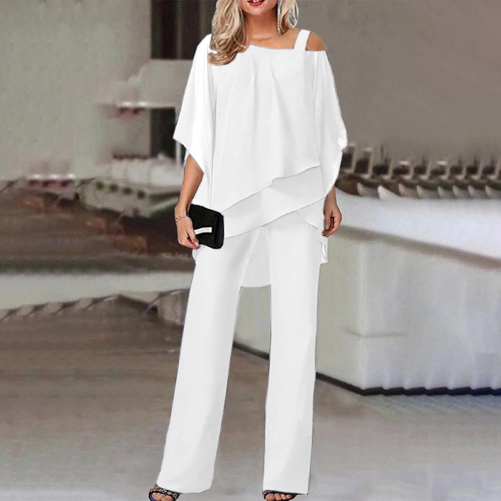 Cold Shoulder Jumpsuit Women Flowy Elegant 2-Piece Set Chic Fashion 1