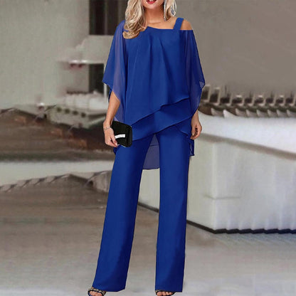 Cold Shoulder Jumpsuit Women Flowy Elegant 2-Piece Set Chic Fashion 7