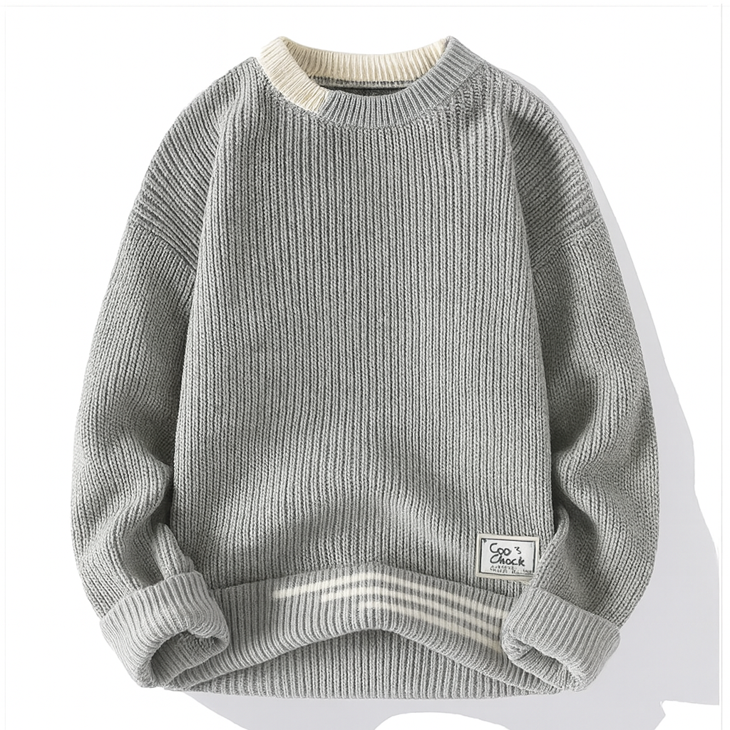 Color Block Knitted Sweater Smart Casual Stretch Fit 1