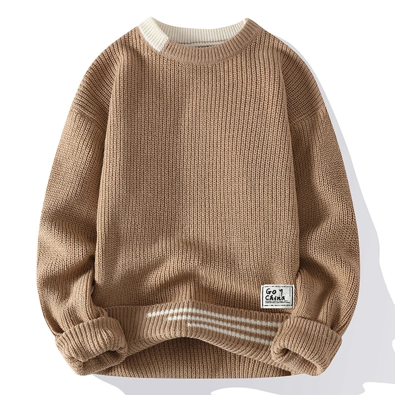 Color Block Knitted Sweater Smart Casual Stretch Fit 2