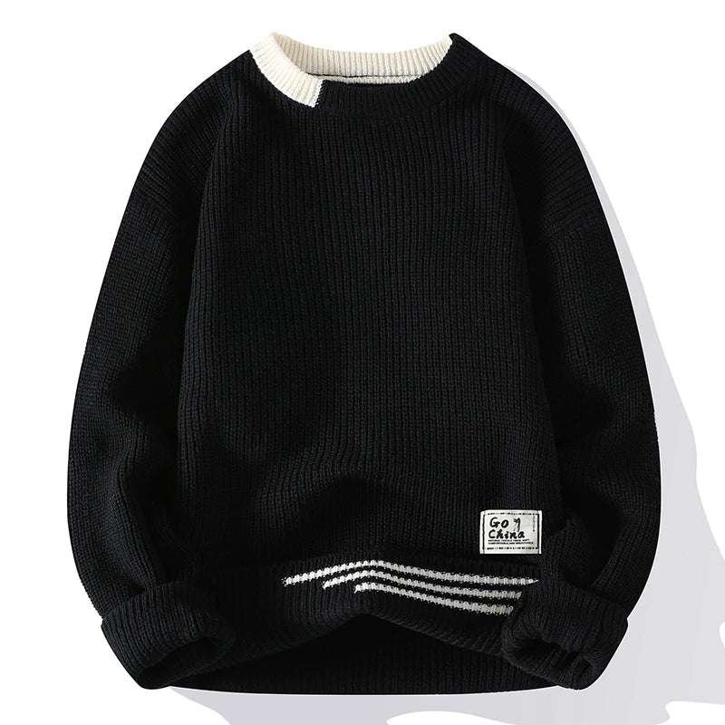 Color Block Knitted Sweater Smart Casual Stretch Fit 3