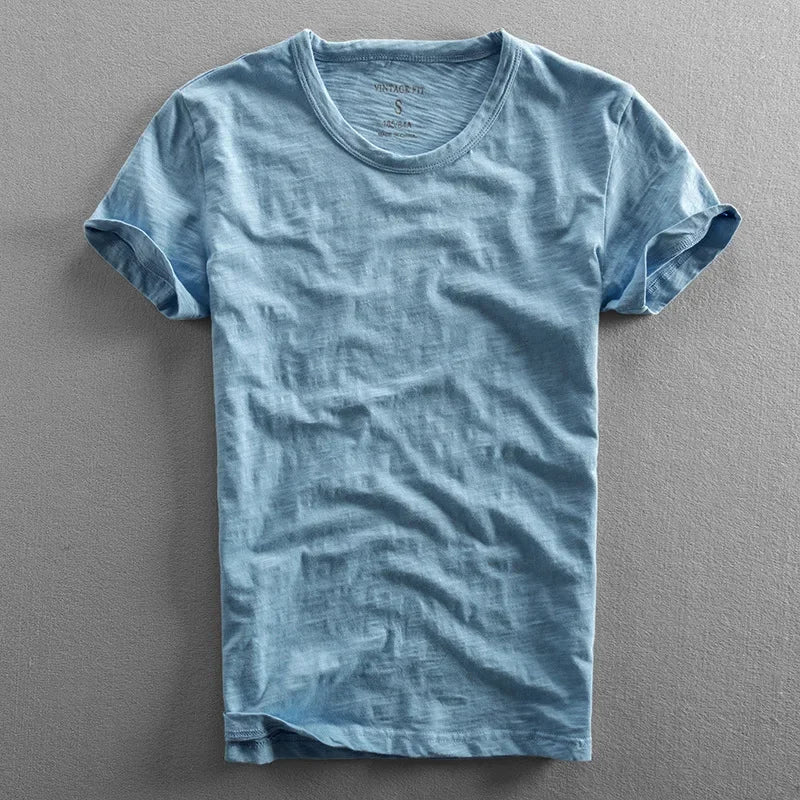 Cotton Vintage T-Shirt Men Japanese-Inspired Minimalist Design Casual 3