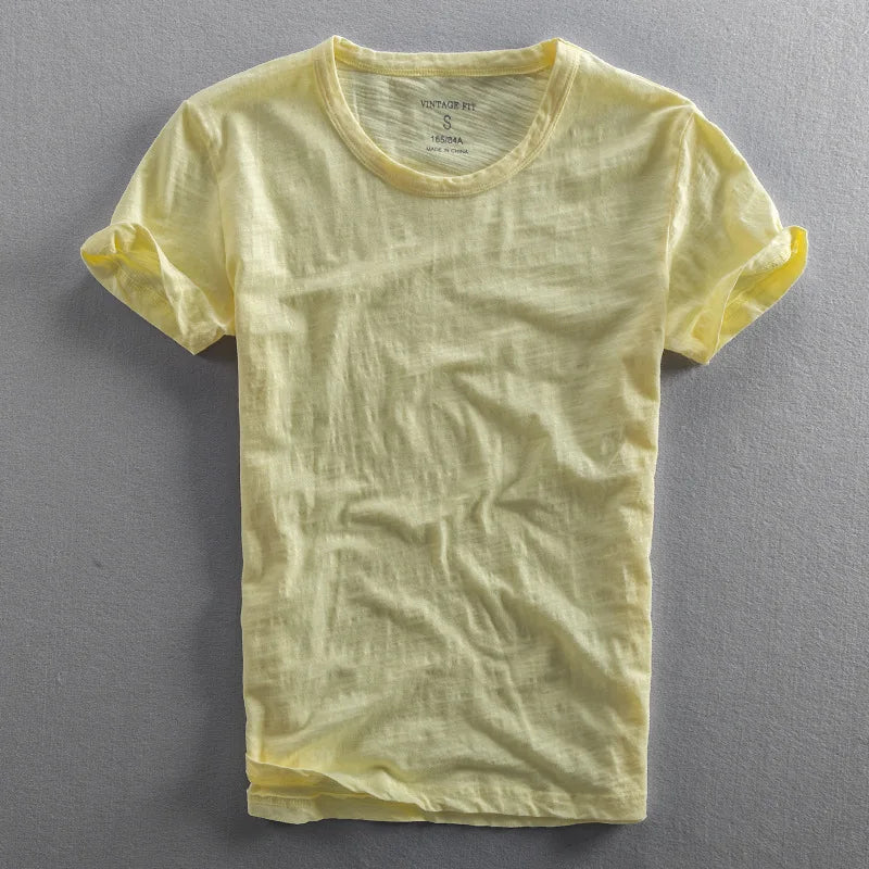 Cotton Vintage T-Shirt Men Japanese-Inspired Minimalist Design Casual 4