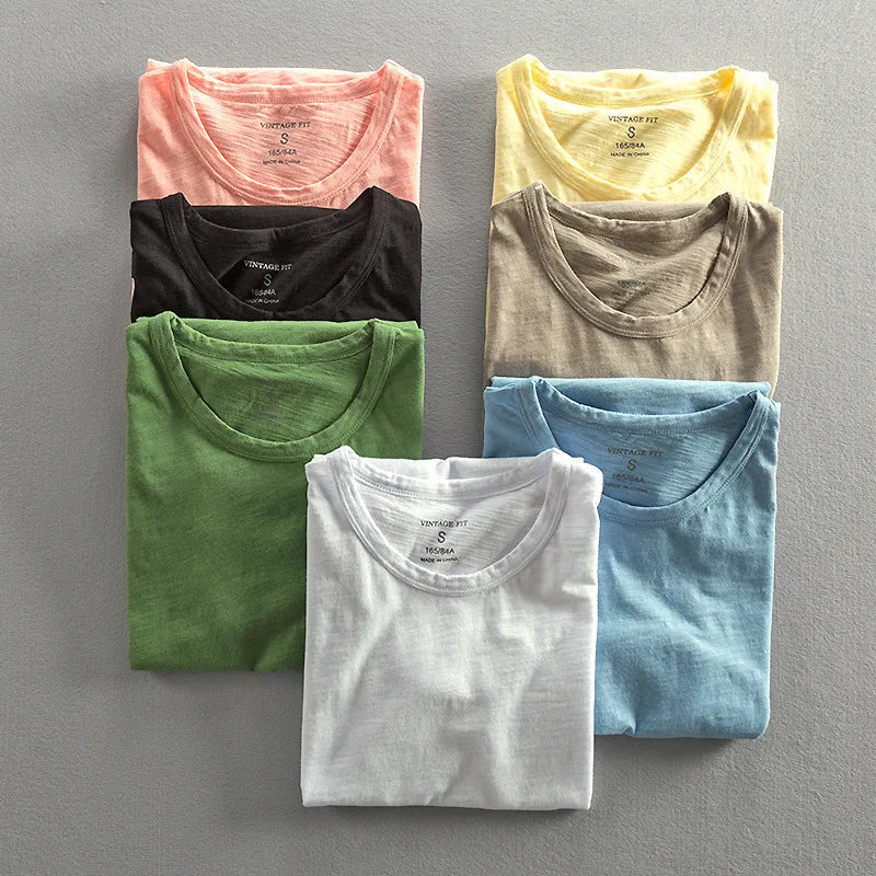 Cotton Vintage T-Shirt Men Japanese-Inspired Minimalist Design Casual 6