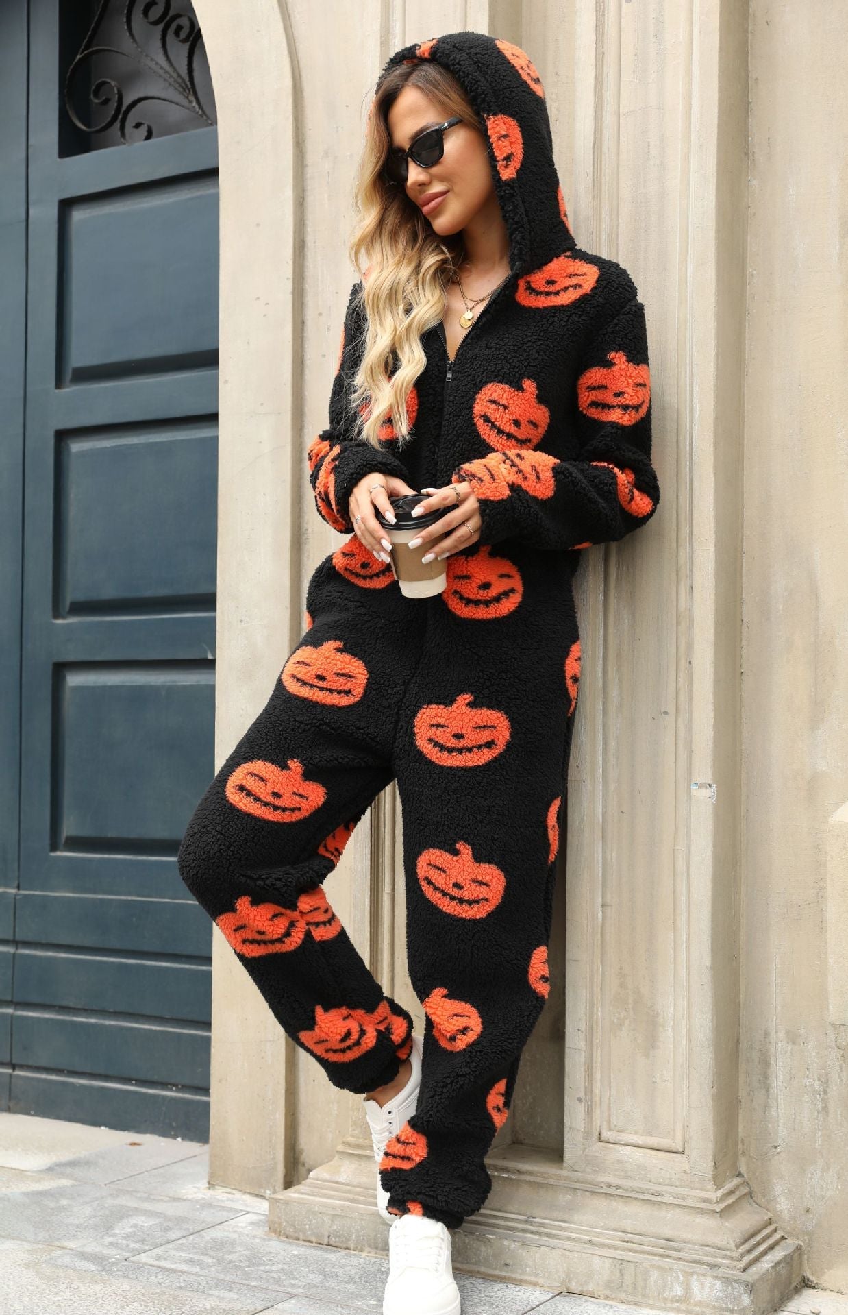 Cozy Halloween Jumpsuit Women Hooded Fleece Casual Comfort 0