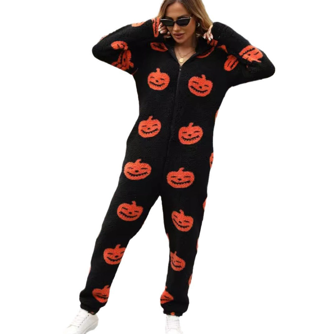 Cozy Halloween Jumpsuit Women Hooded Fleece Casual Comfort 5