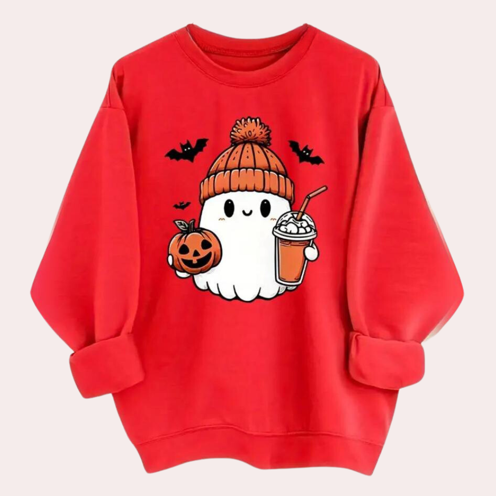 Cozy Halloween Sweatshirt Women Ghost Print Casual Comfort Autumn Wear 2