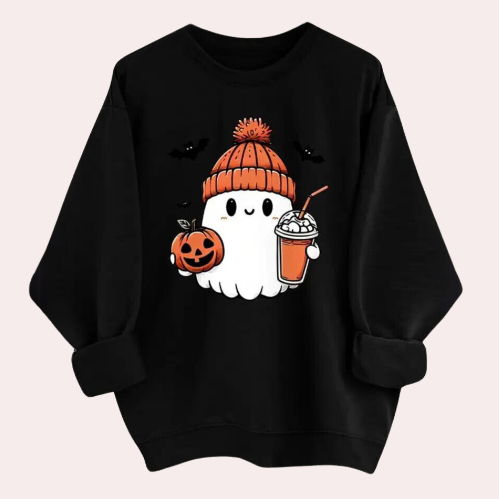 Cozy Halloween Sweatshirt Women Ghost Print Casual Comfort Autumn Wear 3