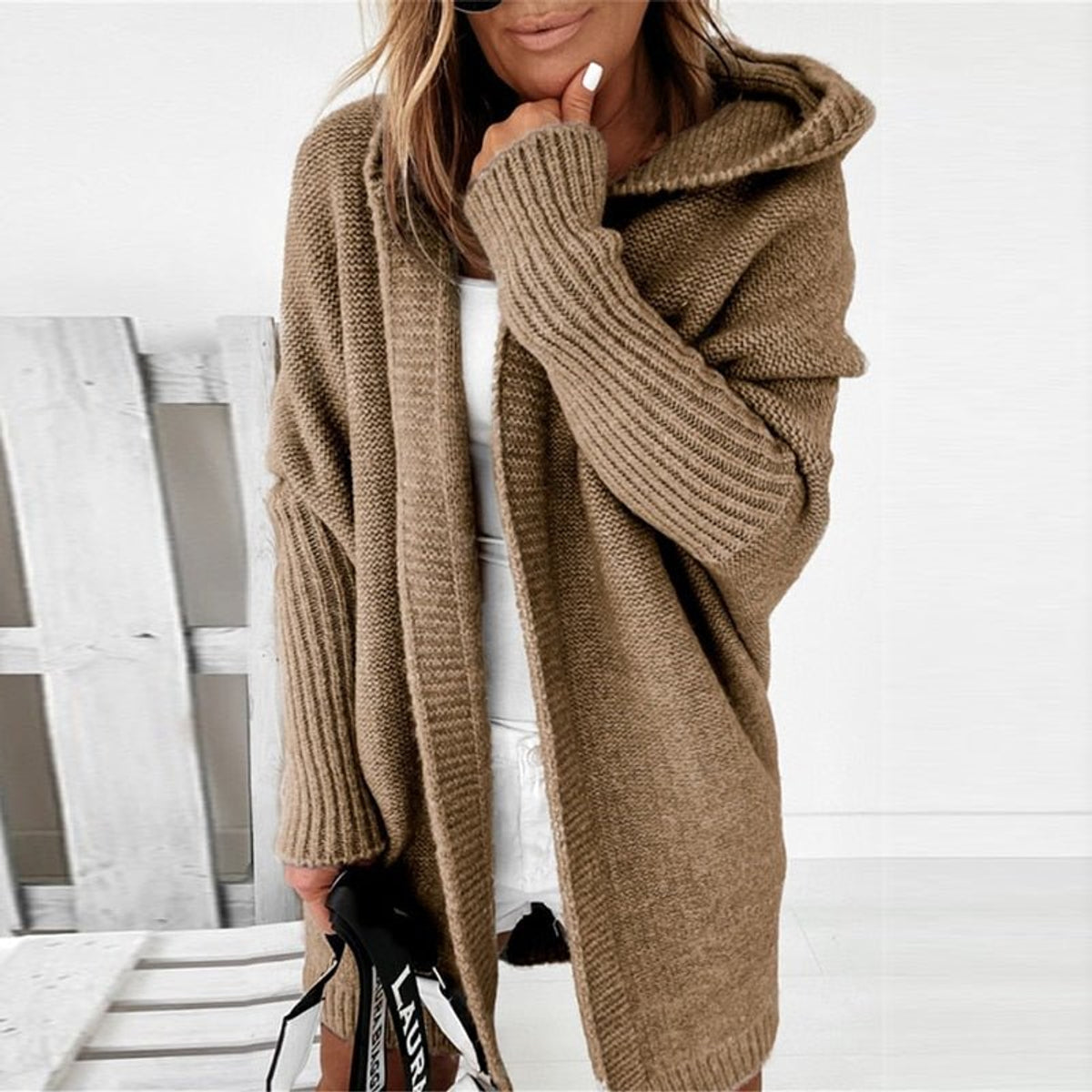 Cozy Oversized Women's Cardigan Hooded Knitwear for Autumn 0