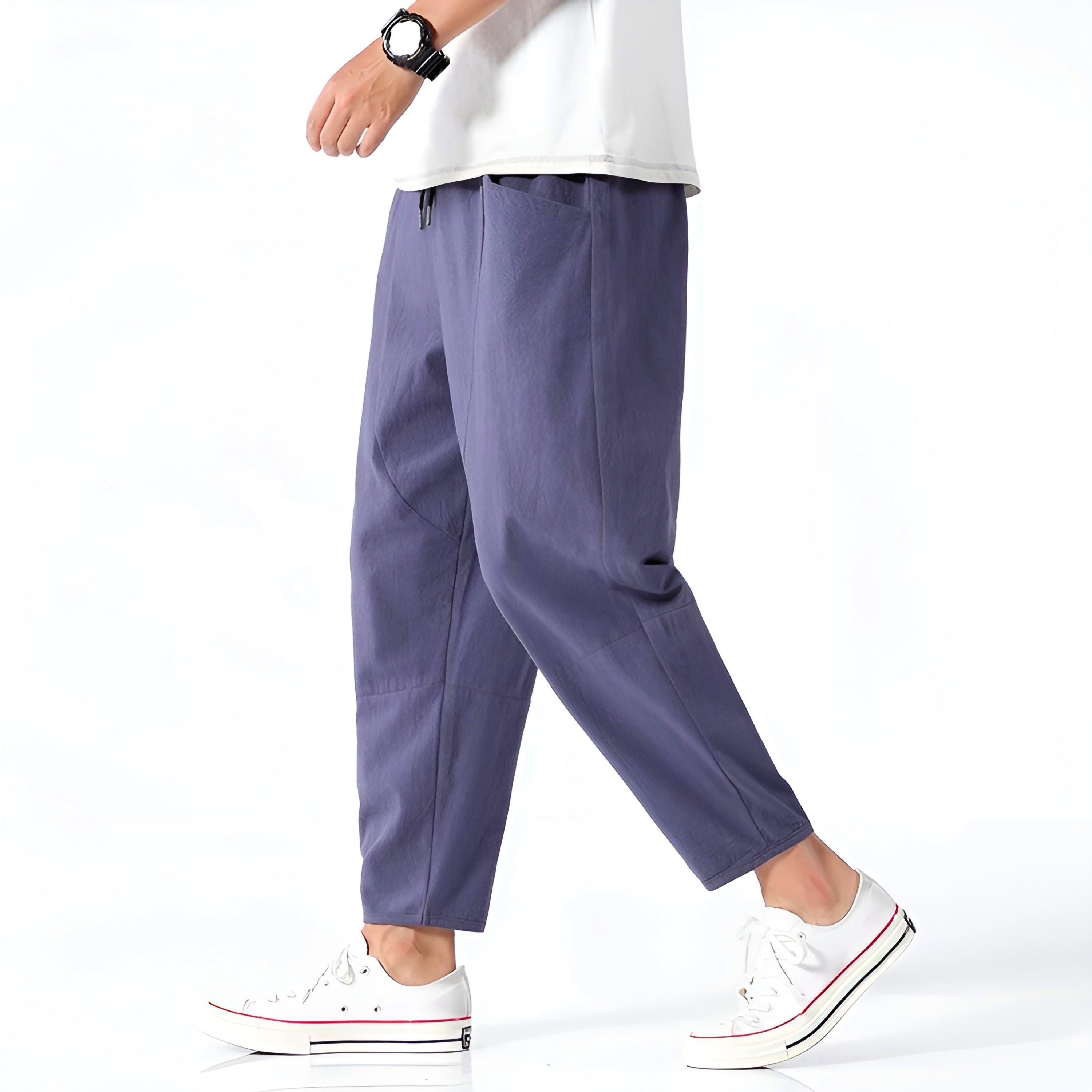 Cropped Pants Women Relaxed Fit Cotton Adjustable Drawstring Waist 0