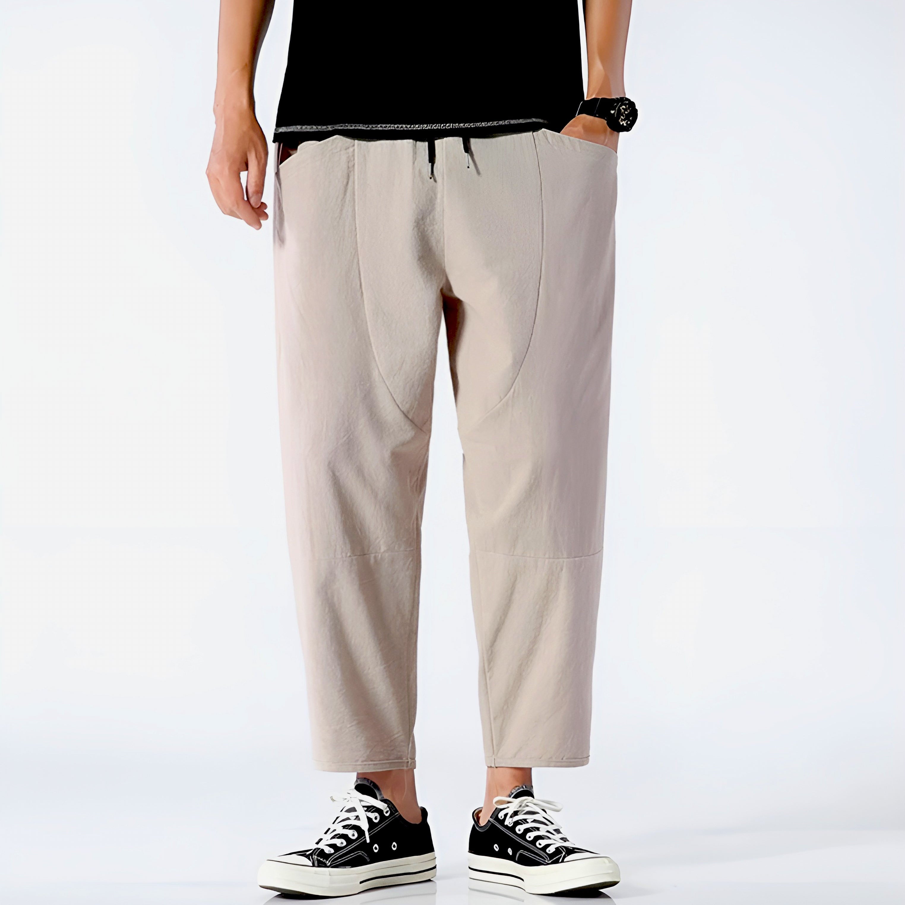 Cropped Pants Women Relaxed Fit Cotton Adjustable Drawstring Waist 10
