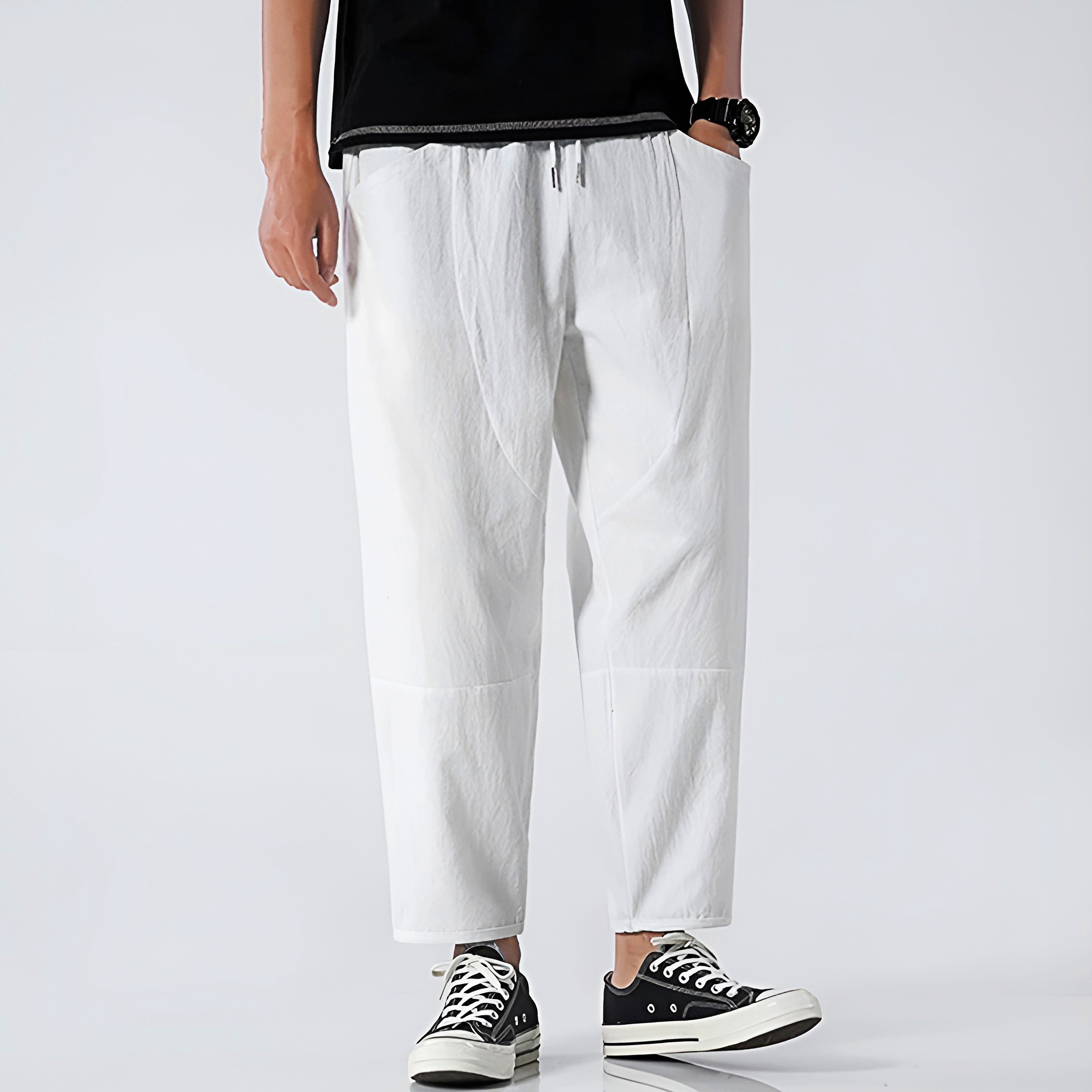 Cropped Pants Women Relaxed Fit Cotton Adjustable Drawstring Waist 11