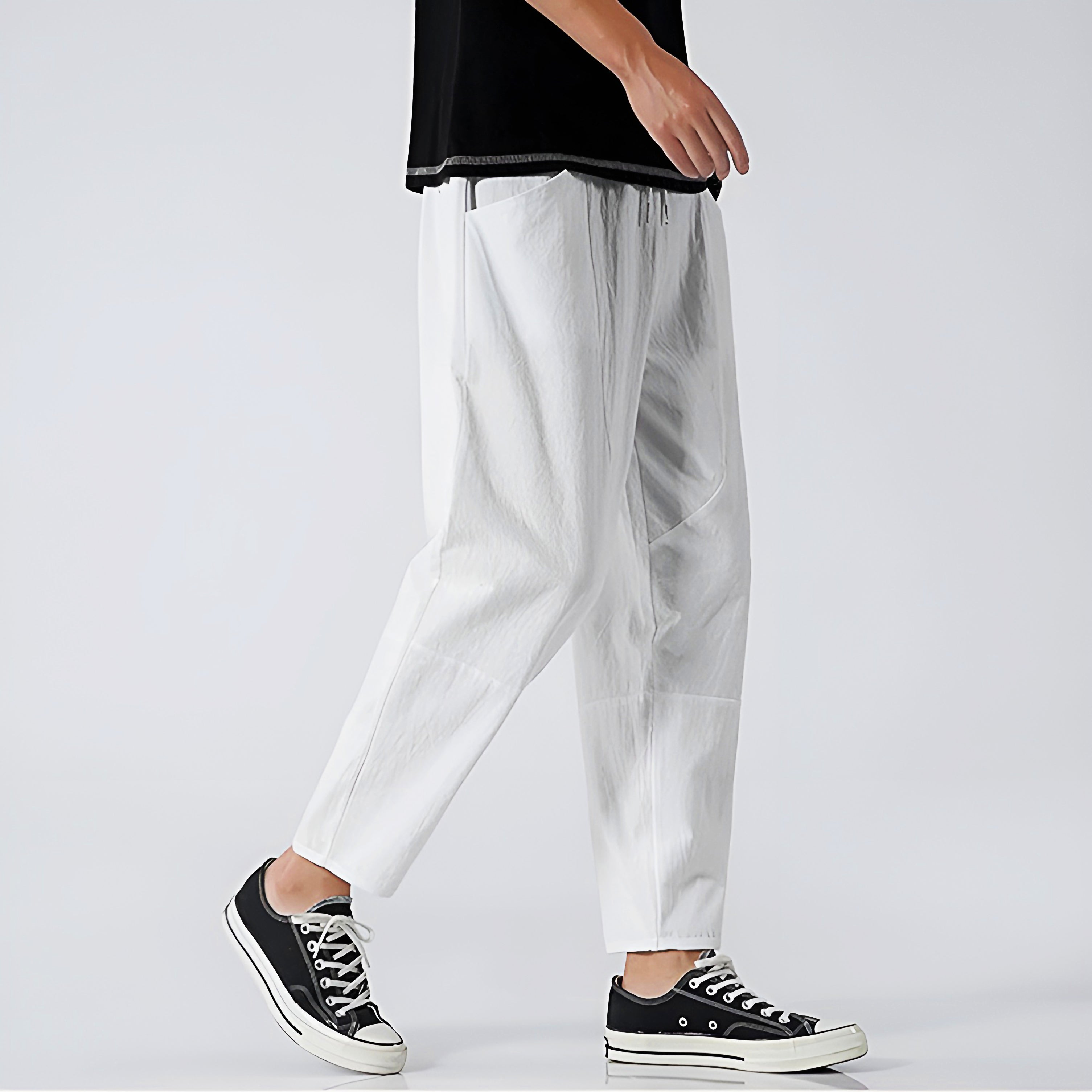 Cropped Pants Women Relaxed Fit Cotton Adjustable Drawstring Waist 3