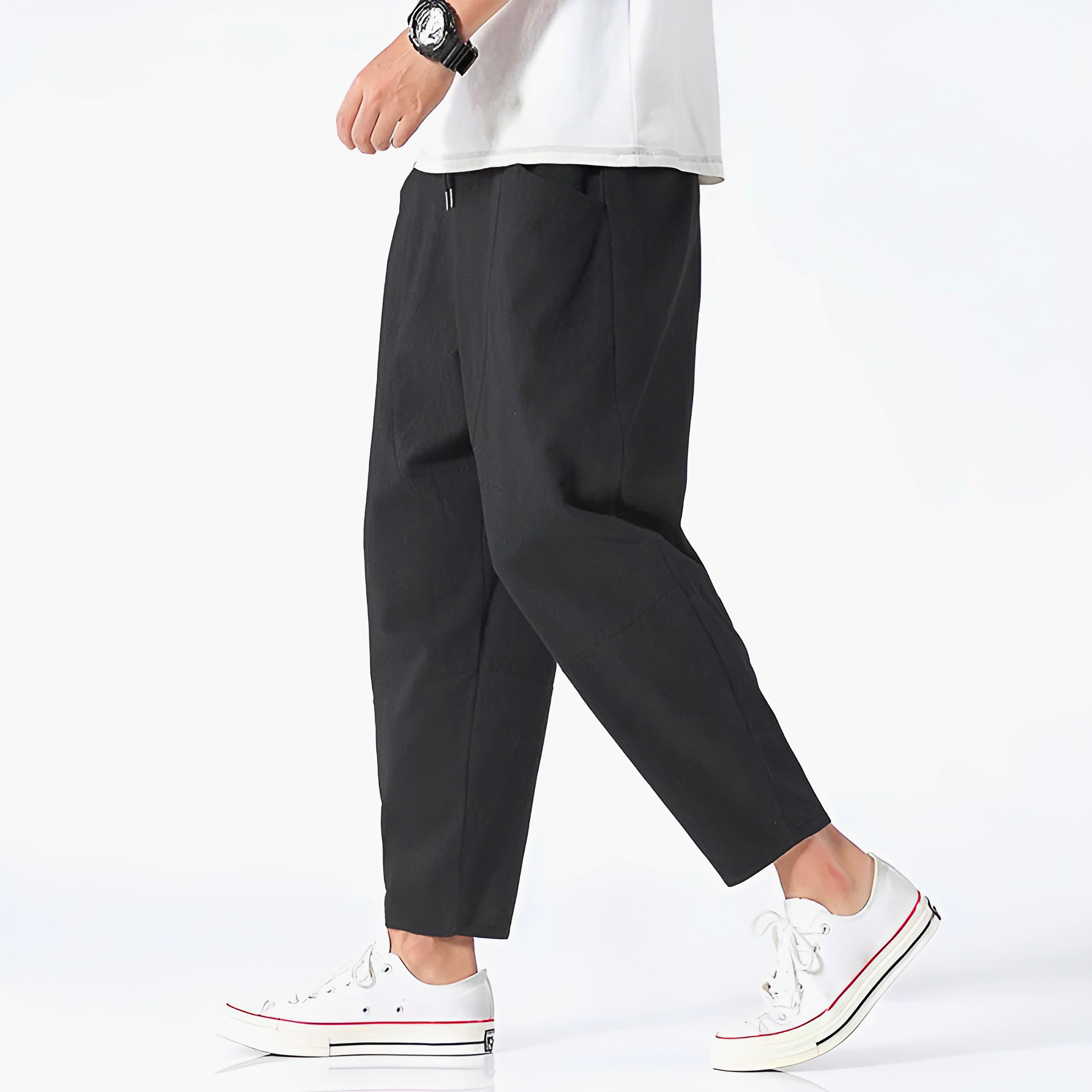 Cropped Pants Women Relaxed Fit Cotton Adjustable Drawstring Waist 4