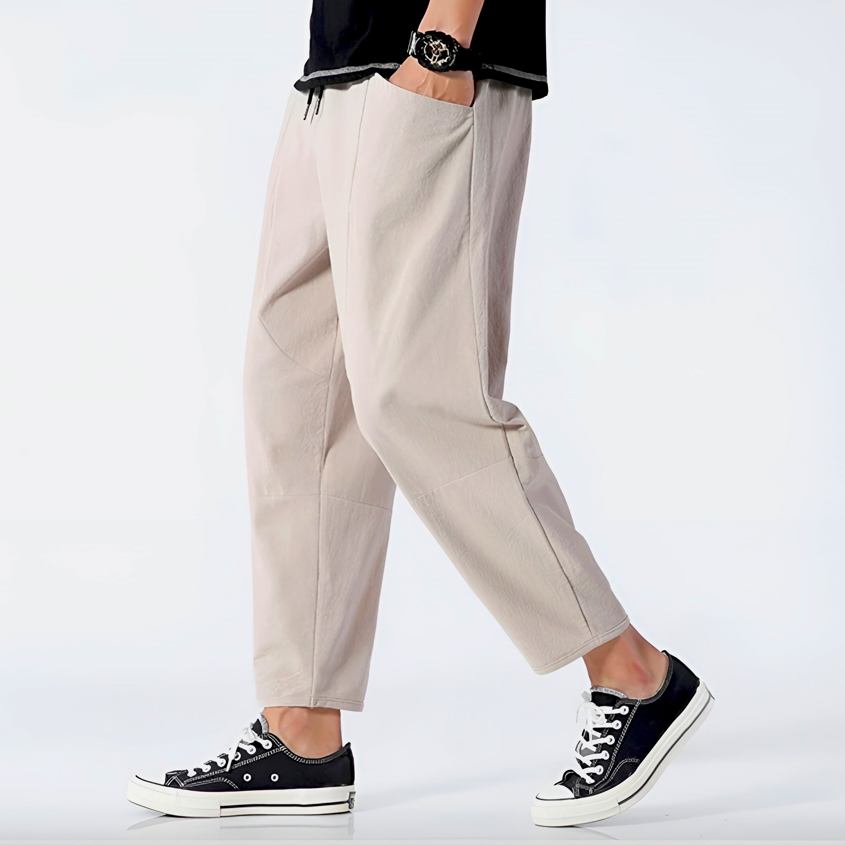Cropped Pants Women Relaxed Fit Cotton Adjustable Drawstring Waist 9