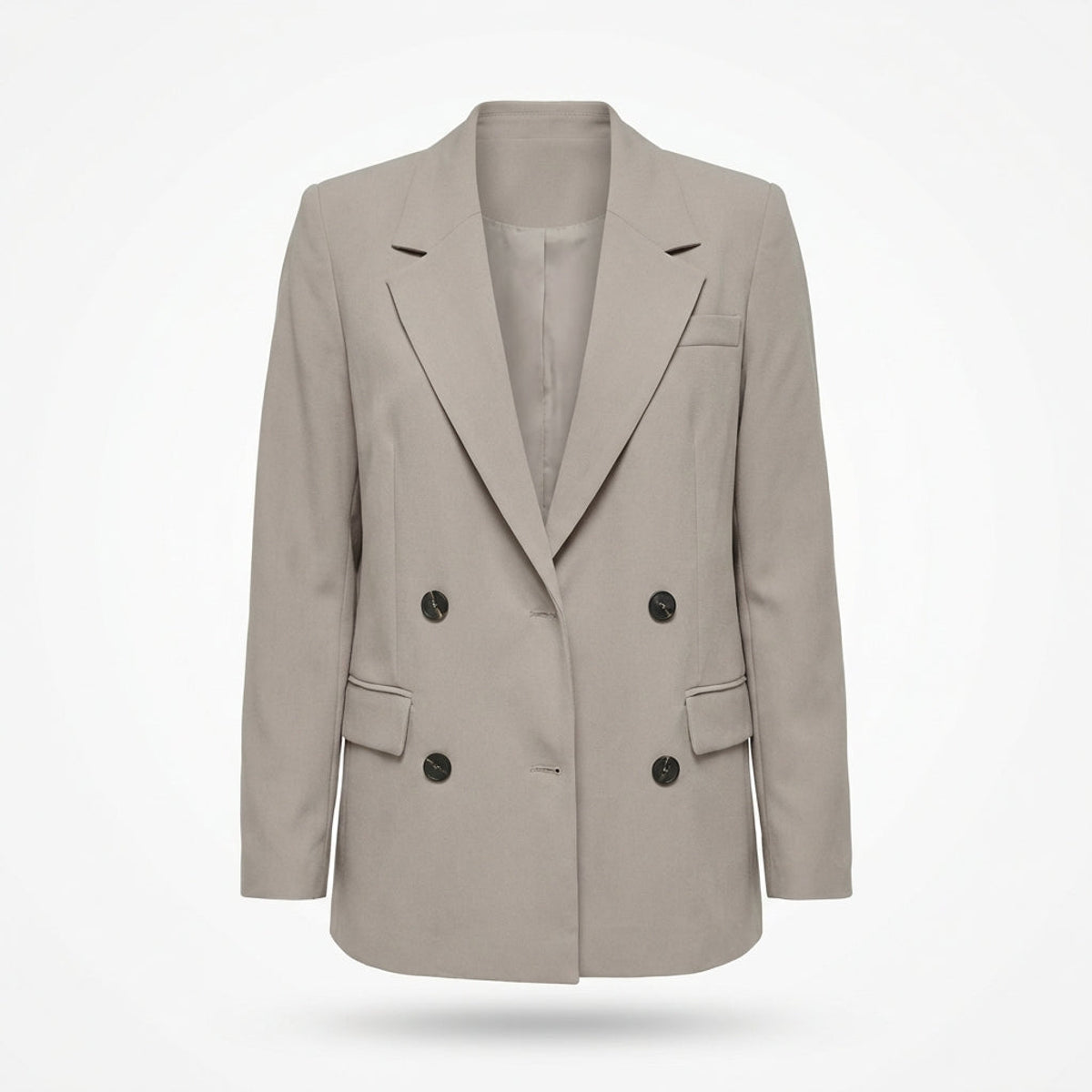 Double-Breasted Blazer Women Beige Polyester Blend Elegant Fit Casual Chic 1