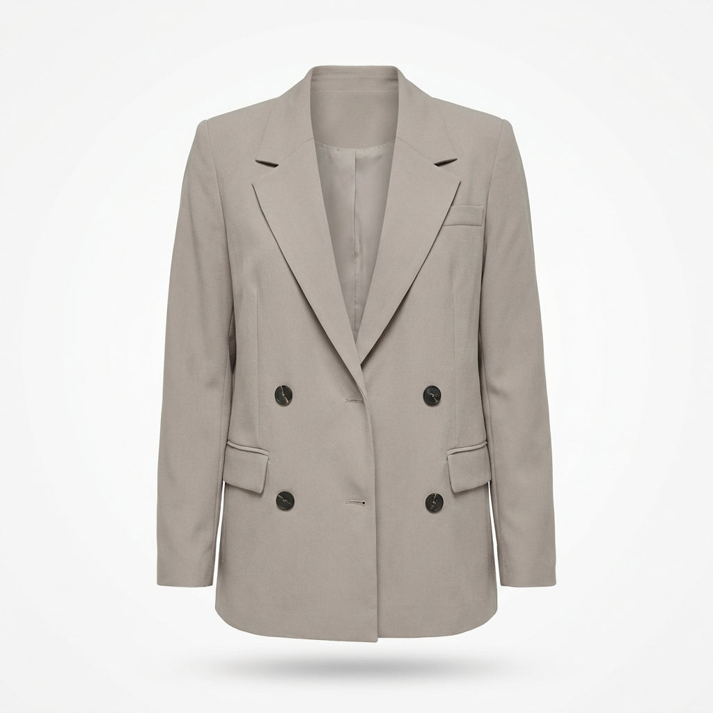 Double-Breasted Blazer Women Beige Polyester Blend Elegant Fit Casual Chic 1