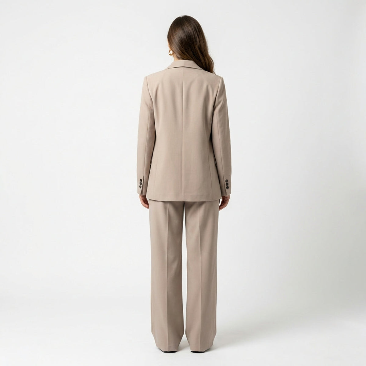 Double-Breasted Blazer Women Beige Polyester Blend Elegant Fit Casual Chic 3