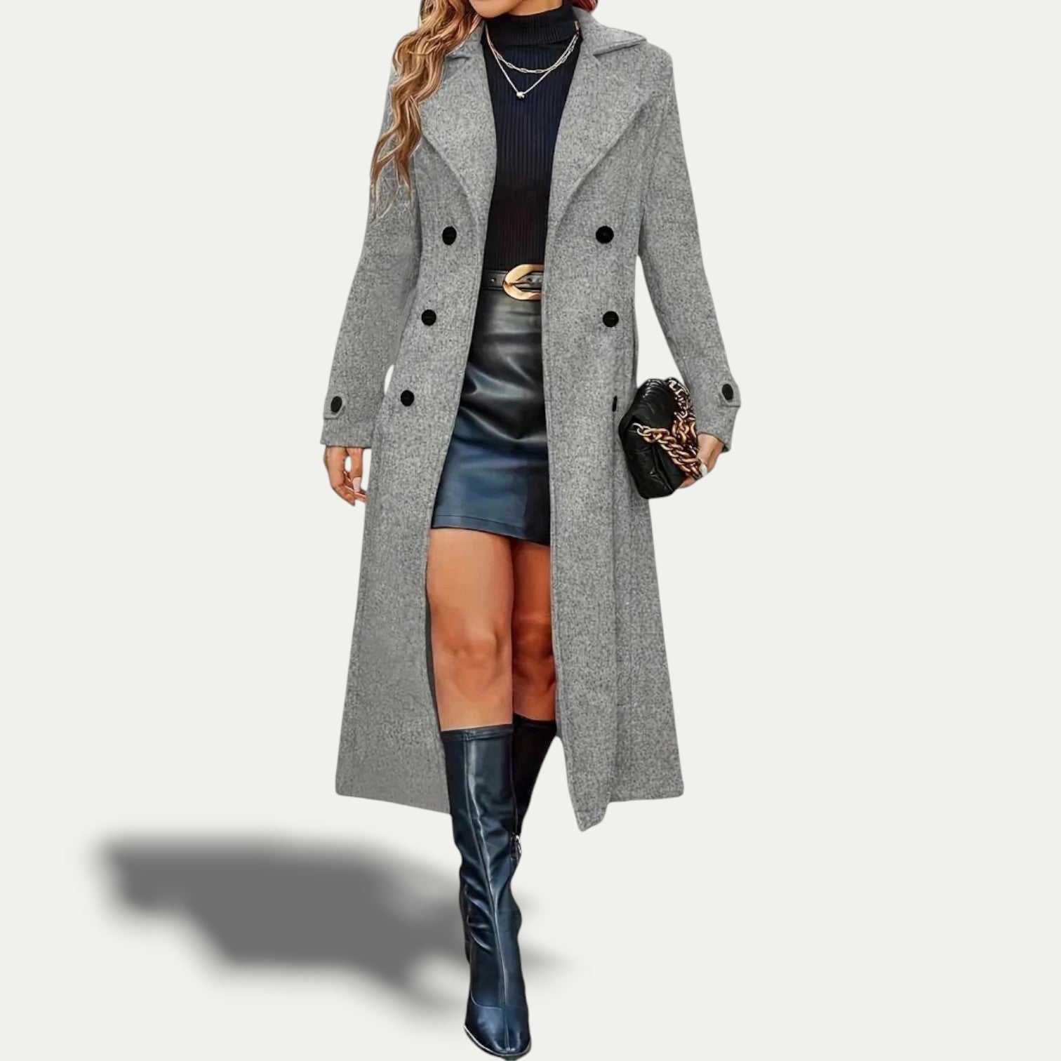 Double-Breasted Longline Coat Women Elegant Winter Outerwear Stylish Warmth 0