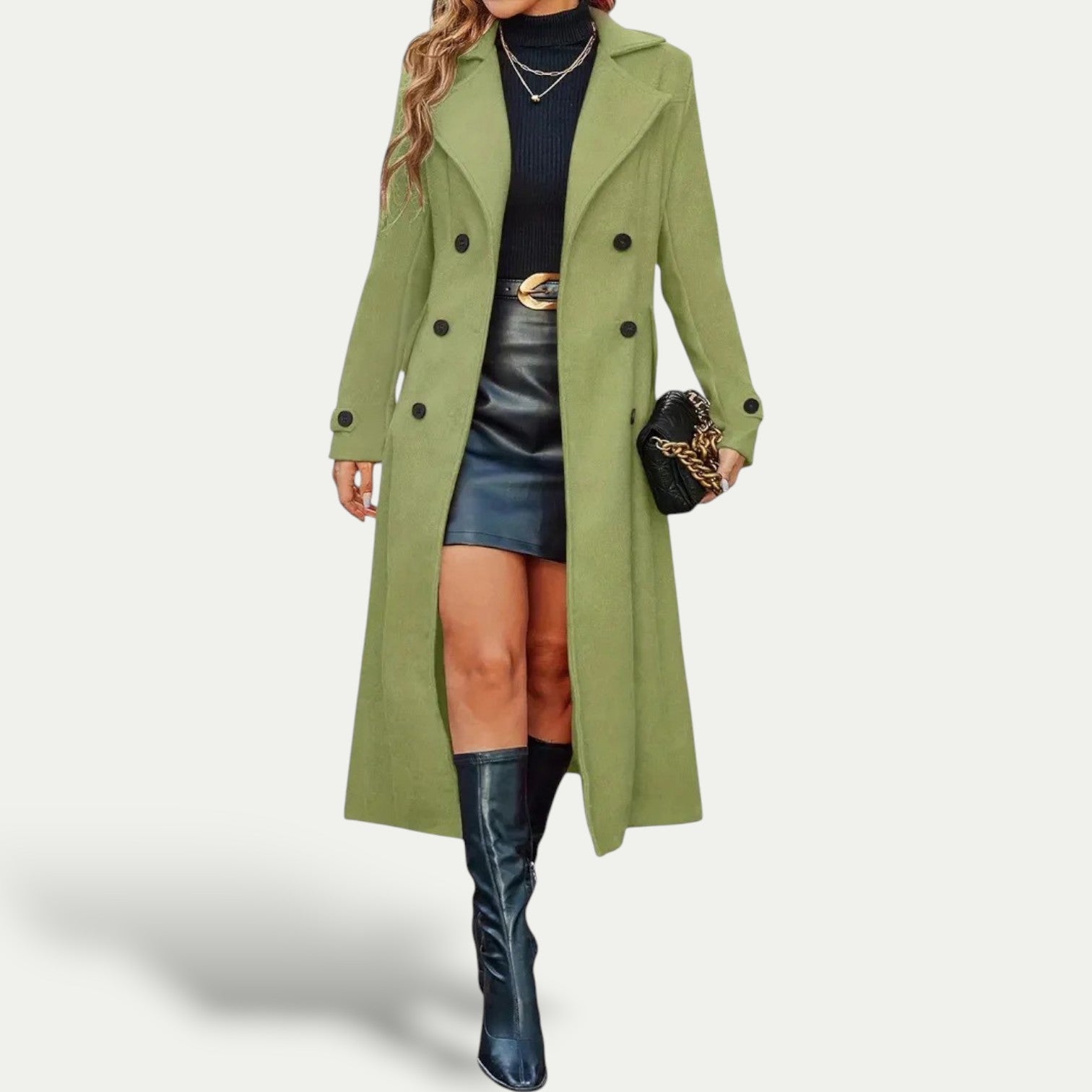 Double-Breasted Longline Coat Women Elegant Winter Outerwear Stylish Warmth 4