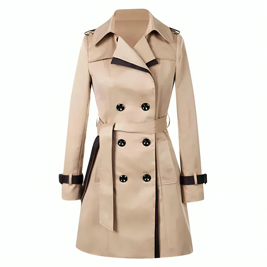 Double-Breasted Trench Coat Women Belted Classic Black Elegance 0
