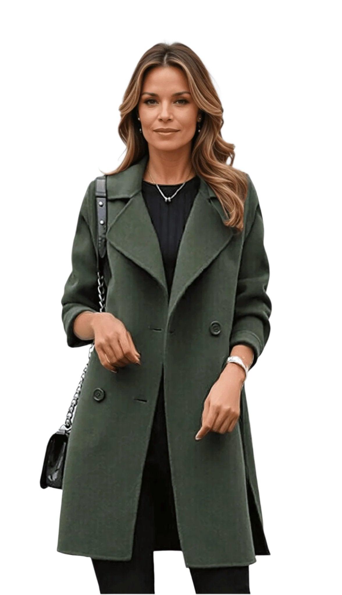 Double-Breasted Trench Coat Women Notched Lapel Winter Elegance 1