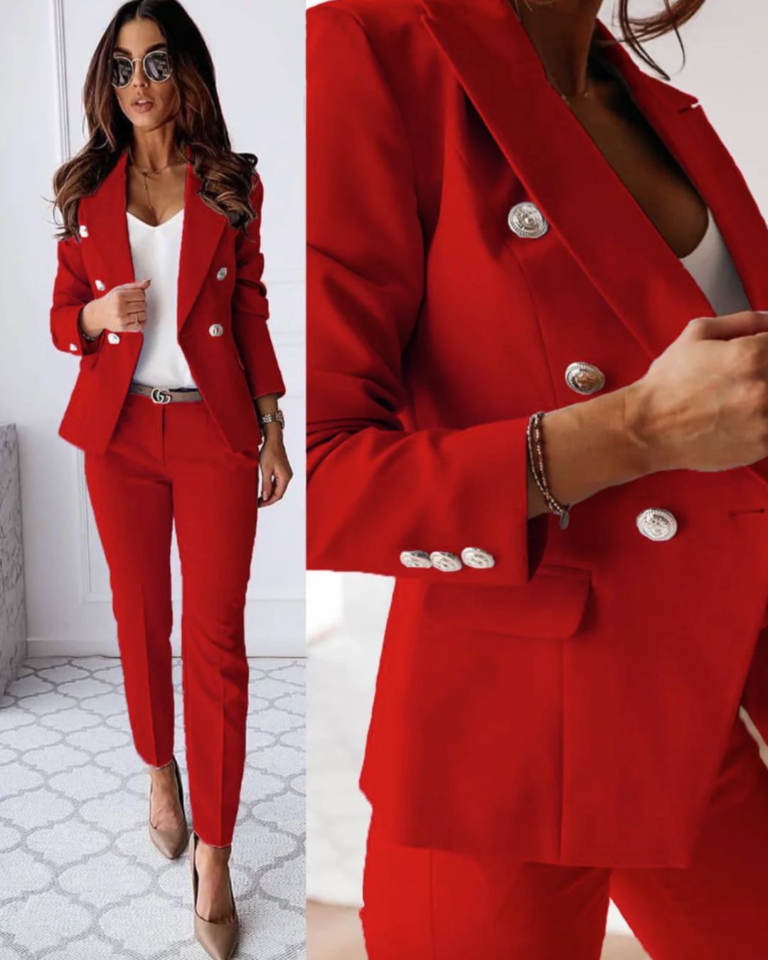 Double-Breasted Women's Suit Tailored Fit Elegant Chic for Business & Events 2