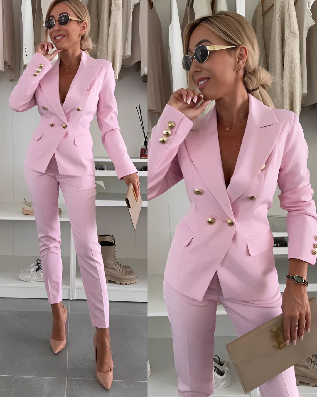 Double-Breasted Women's Suit Tailored Fit Elegant Chic for Business & Events 3