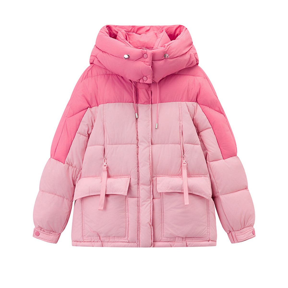 Damen Daunenjacke Kurz mit Kapuze Farbblock Wintermantel