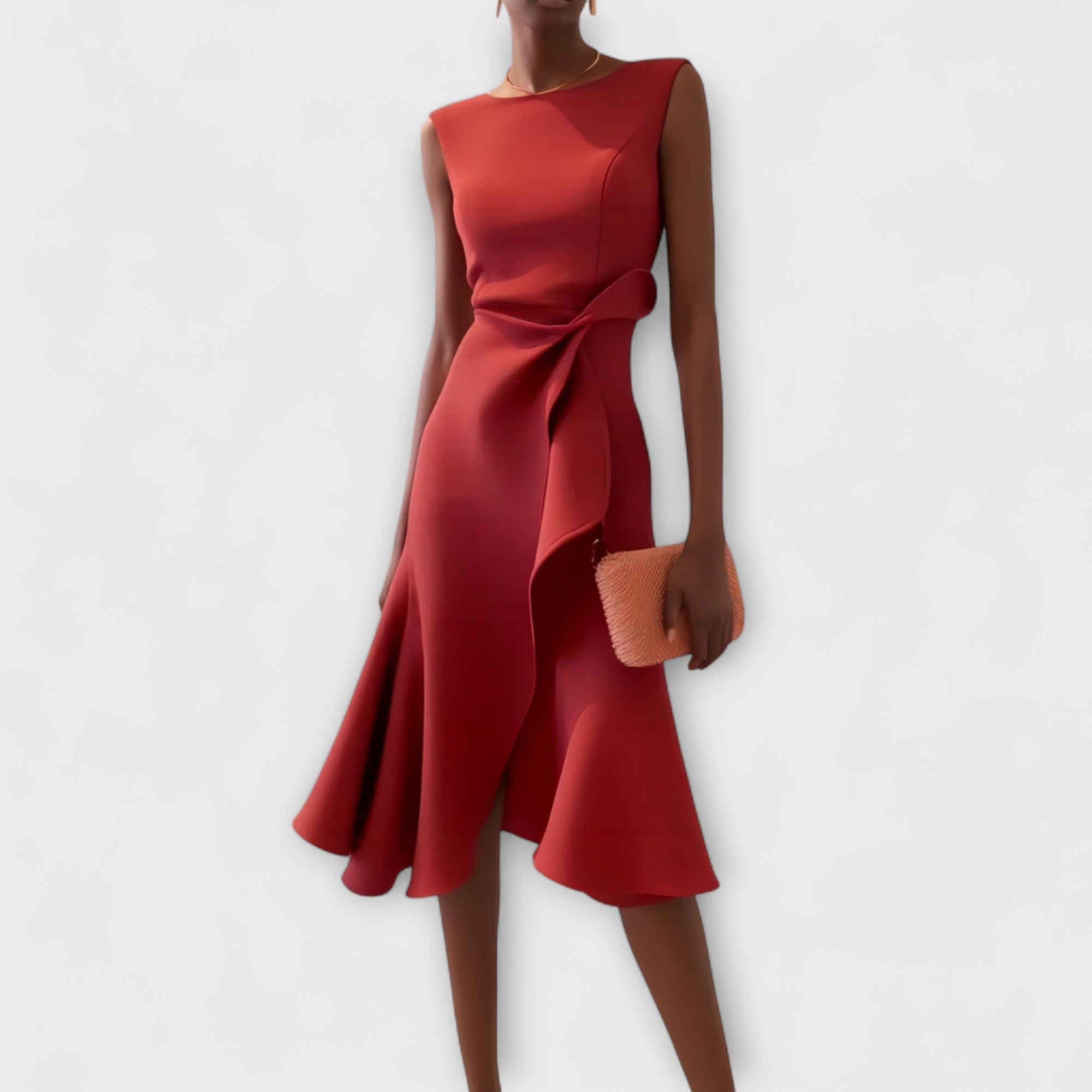Draped Asymmetric Midi Dress Elegant Sleeveless Design for Women 0