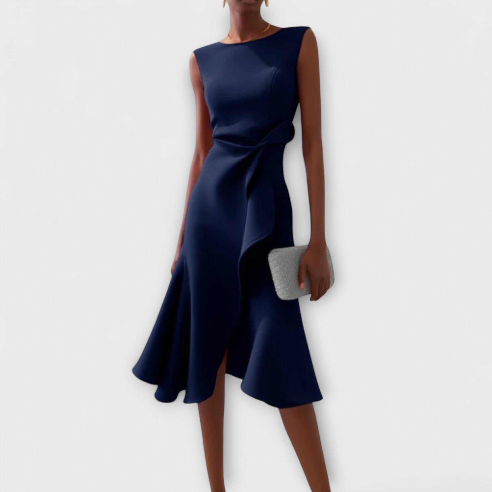 Draped Asymmetric Midi Dress Elegant Sleeveless Design for Women 1