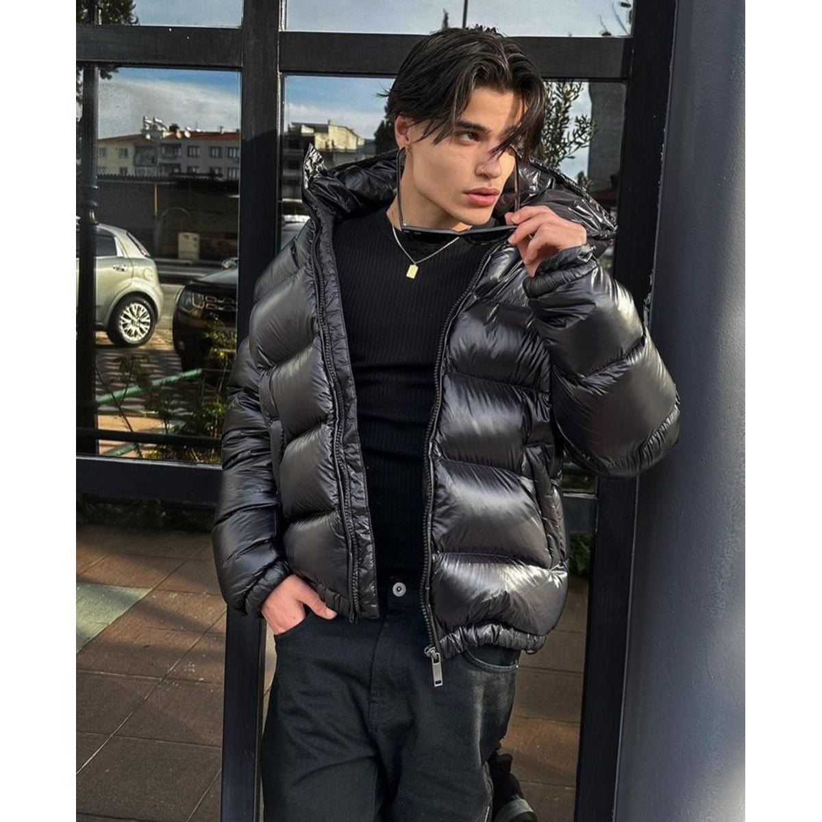 Duck Feather Puffer Jacket Men Elegant Shine Warmth Stylish Winter Outerwear 1