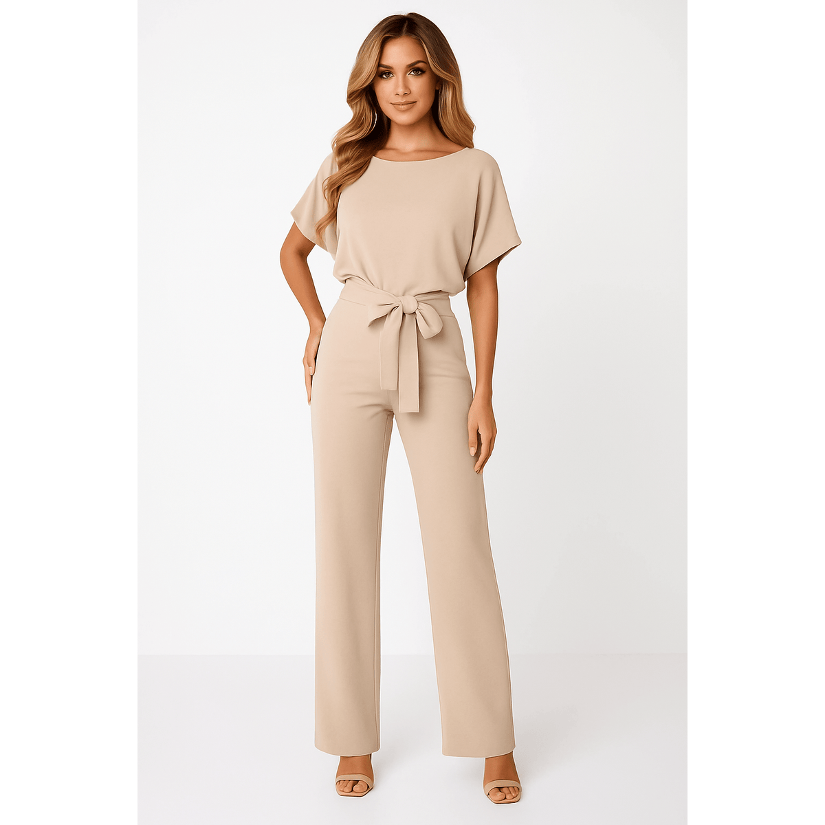 Elegant Black Jumpsuit Women Adjustable Belt Chic Casual Outfit 0