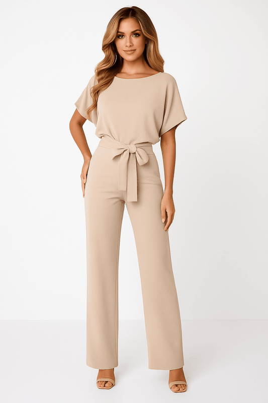 Elegant Black Jumpsuit Women Adjustable Belt Chic Casual Outfit 0