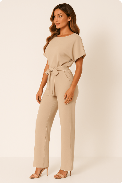 Elegant Black Jumpsuit Women Adjustable Belt Chic Casual Outfit 1