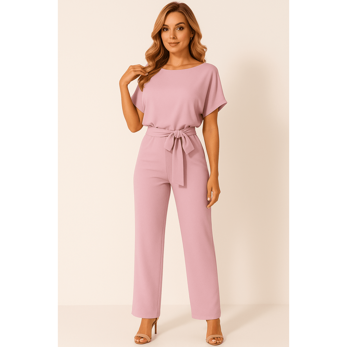 Elegant Black Jumpsuit Women Adjustable Belt Chic Casual Outfit 11