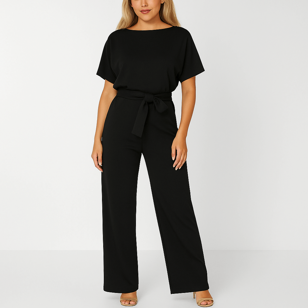 Elegant Black Jumpsuit Women Adjustable Belt Chic Casual Outfit 3