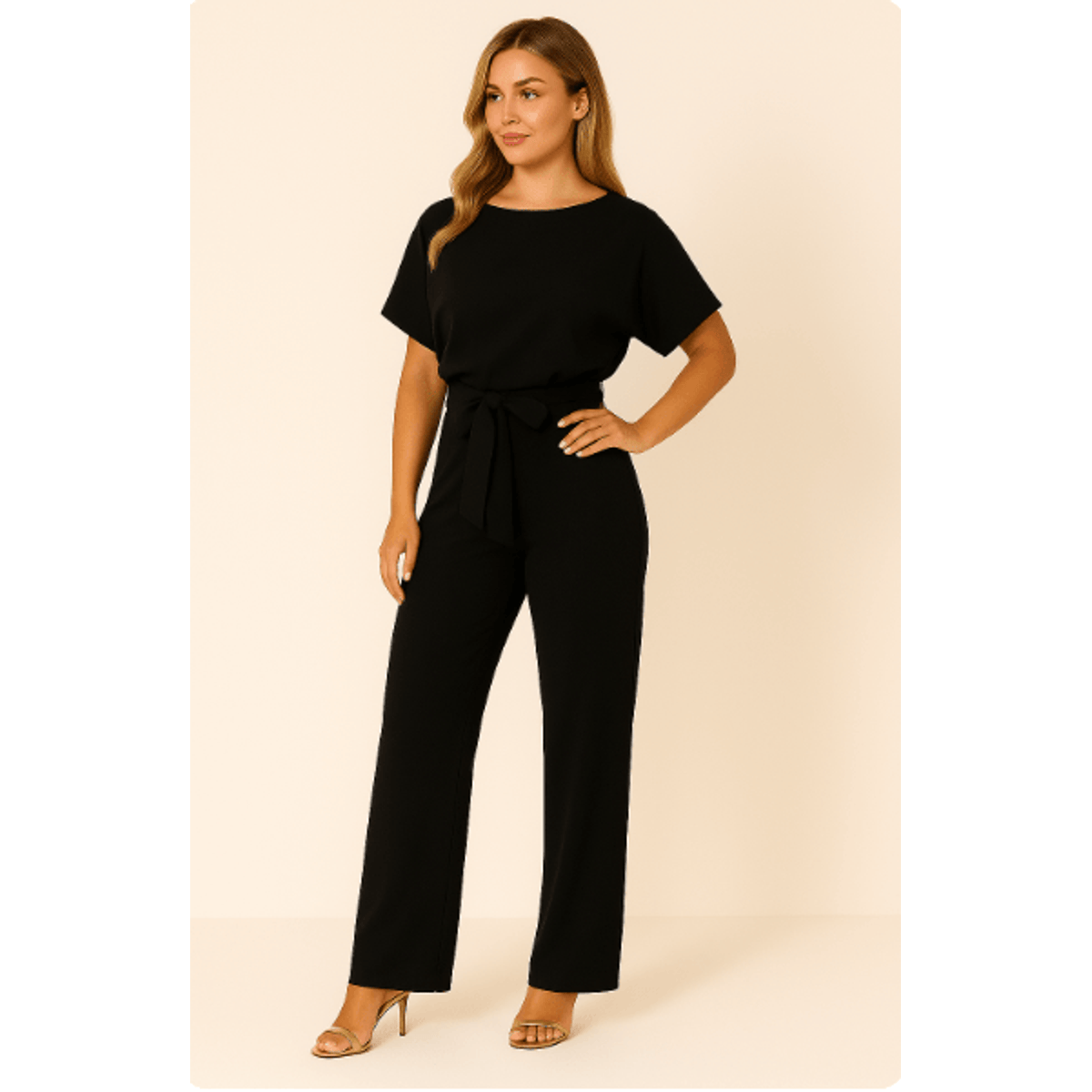 Elegant Black Jumpsuit Women Adjustable Belt Chic Casual Outfit 4
